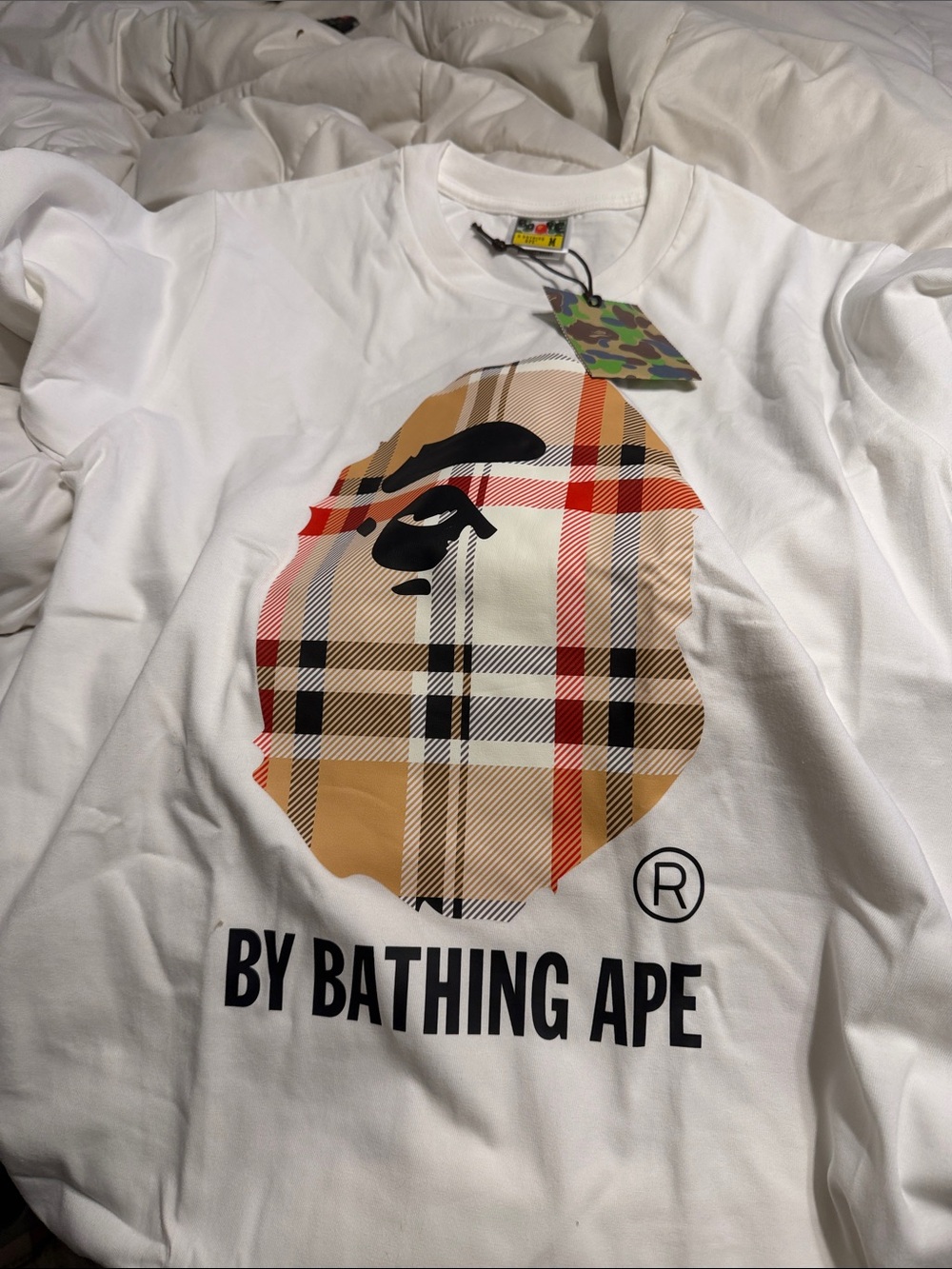 A Bathing Ape Plaid Logo Tee - Red/Brown/Yellow size medium brand new with tags